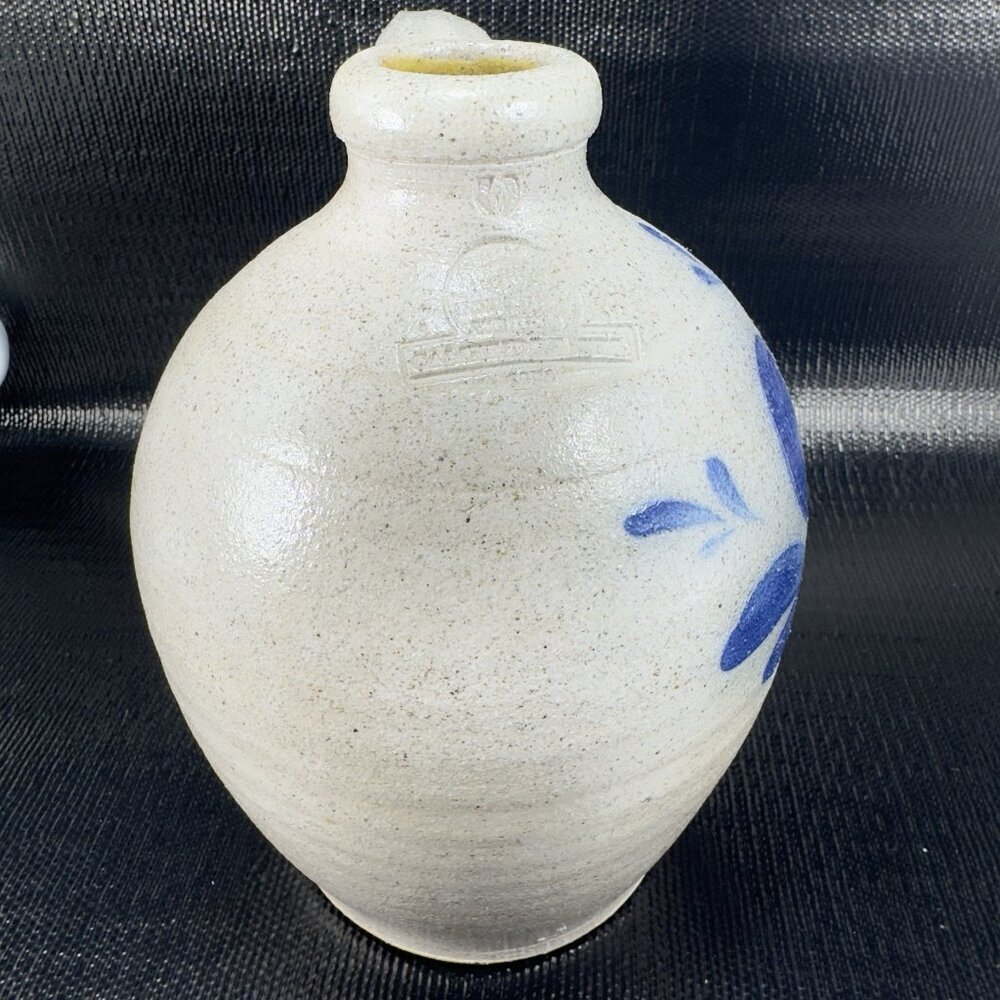 1994 Rowe Pottery Works Salt Glazed Gray Blue Heart Jug Carafe Container Marked - Picture 4 of 16